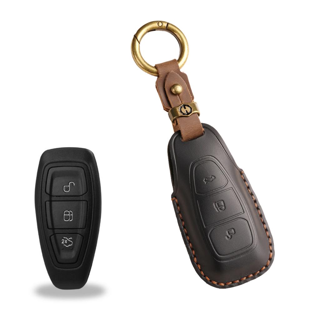 Retro Key Cover Is Suitable for Ford Focus Car Key Case, Hand-stitched Genuine Leather Key Protective Case.