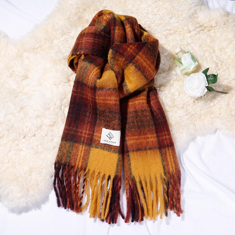 Maillard Women's Winter Plaid Scarf - Luxurious Mohair Imitation Cashmere Shawl, Thickened for Warmth