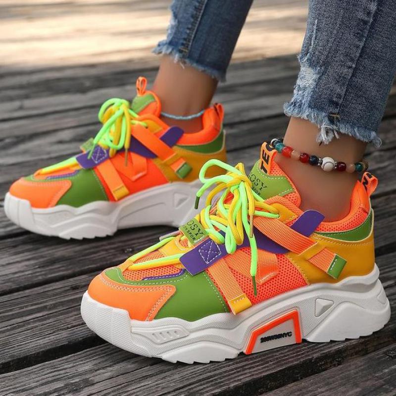 Fashion Orange Platform Sports Shoes Thick Sole Designer Chunky Sneakers Women Spring Vulcanize Shoes Luxury Walking Tennis Shoes Ladies