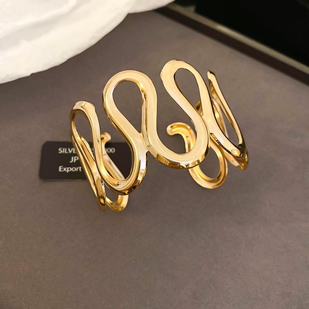 S/Round Shape Irregular Wide Bracelet Wave Opening Retro Hand Ring Party Decoration
