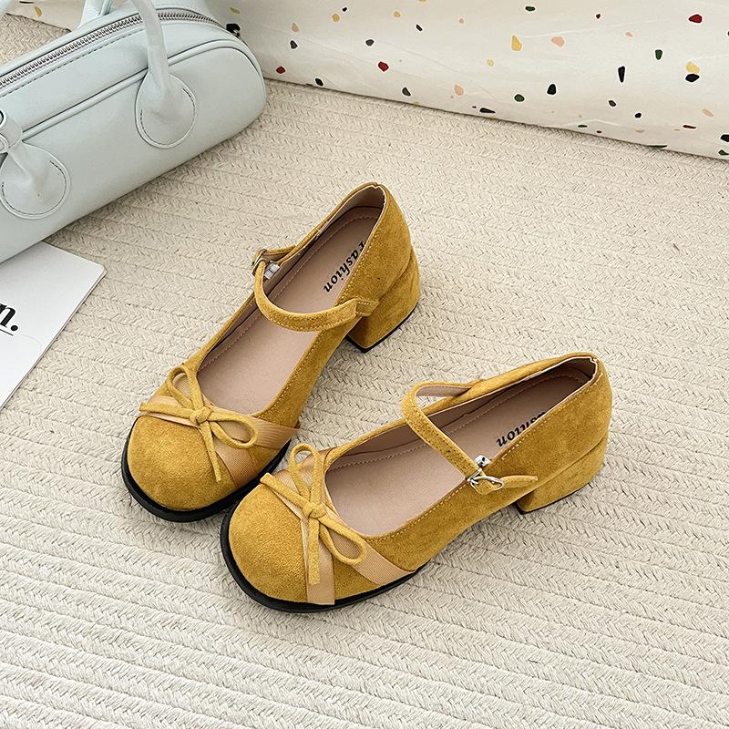 French evening breeze bow thick heel Mary Jane shoes women's 2025 summer new versatile small retro shoes
