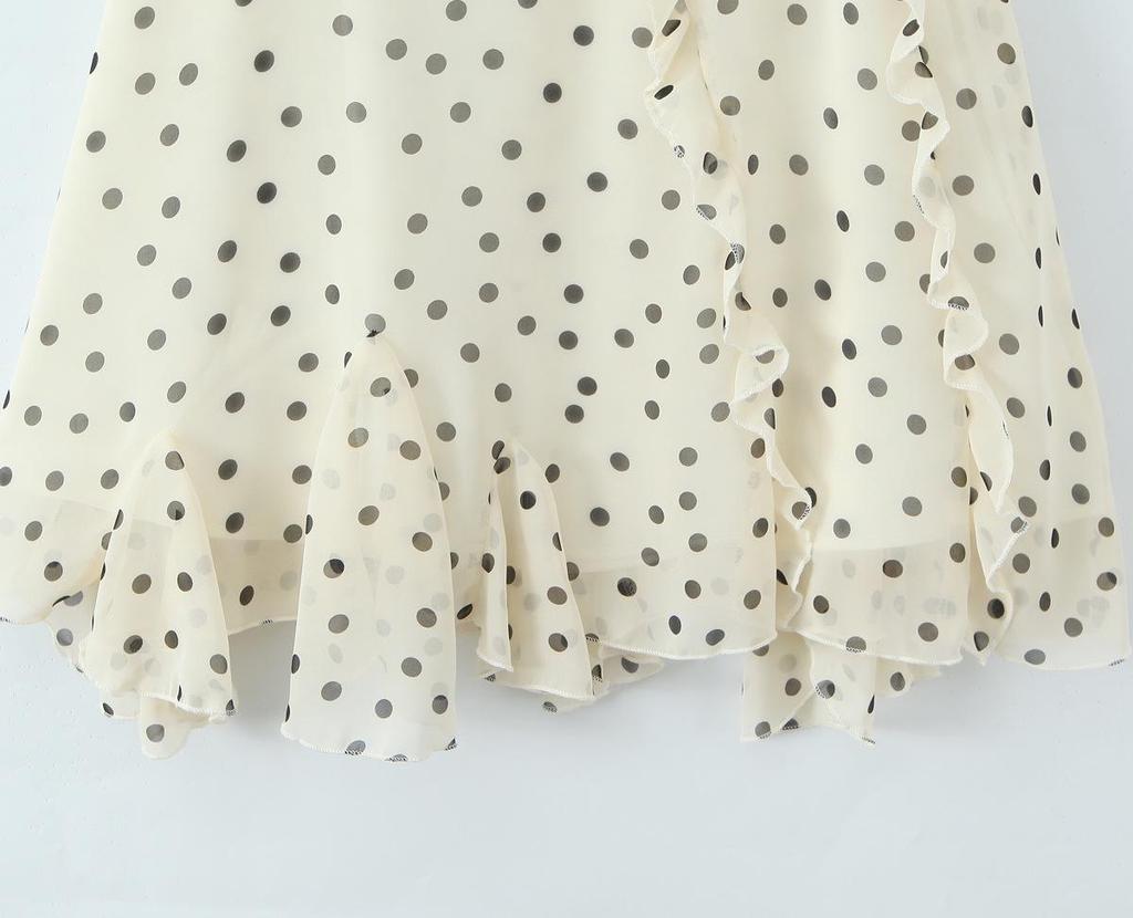 French Polka Dot High-Waisted Ruffle Midi Skirt for Women - Korean Style Spring/Summer