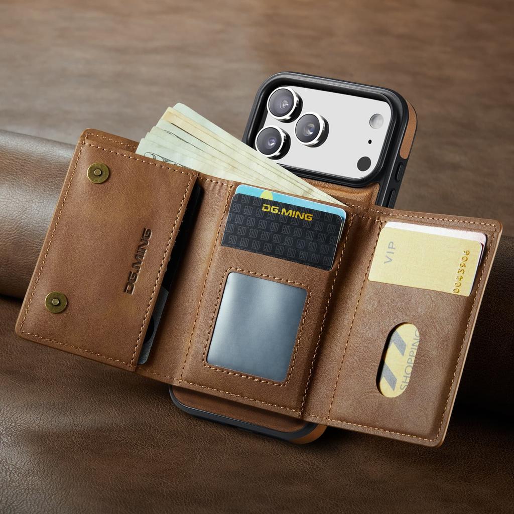 Leather Phone Case for iPhone 17 Pro Max 16E 17Air 16 Pro 15 Plus 14 13 12 11 Magnetic Detachable RFID Blocking Card Slot Wallet