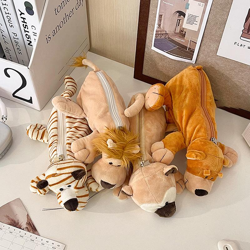 Stifteetui mit Cartoon-Tier, Elefant, Löwe, Plüsch, für die Schule, große Kapazität, Aufbewahrungstasche für Schreibwaren, Geschenk für Kinder