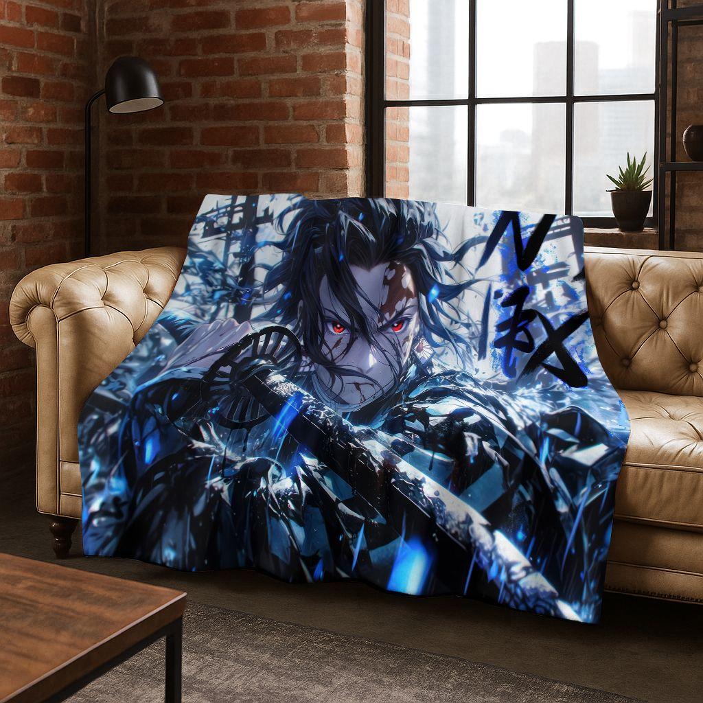 Anime Demon S-Slayer Kamado Nezuko Tanjirou Cartoon Flannel Blanket,Cozy Soft Throw Blanket for Home Bedroom Bed Sofa Cover Kids