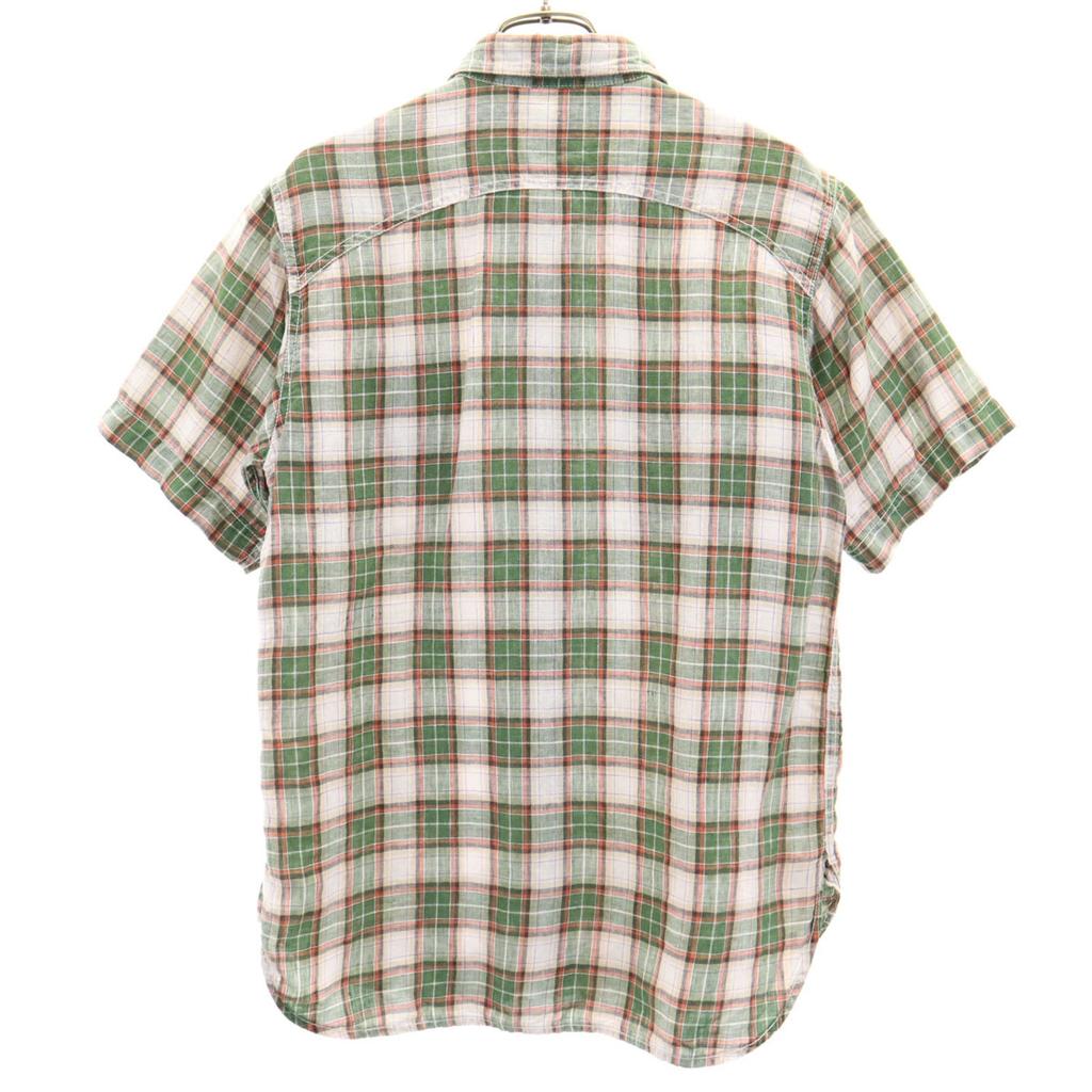 CUSHMAN Check Pattern Short sleeve Linen-like shirt L Green system Men's Used