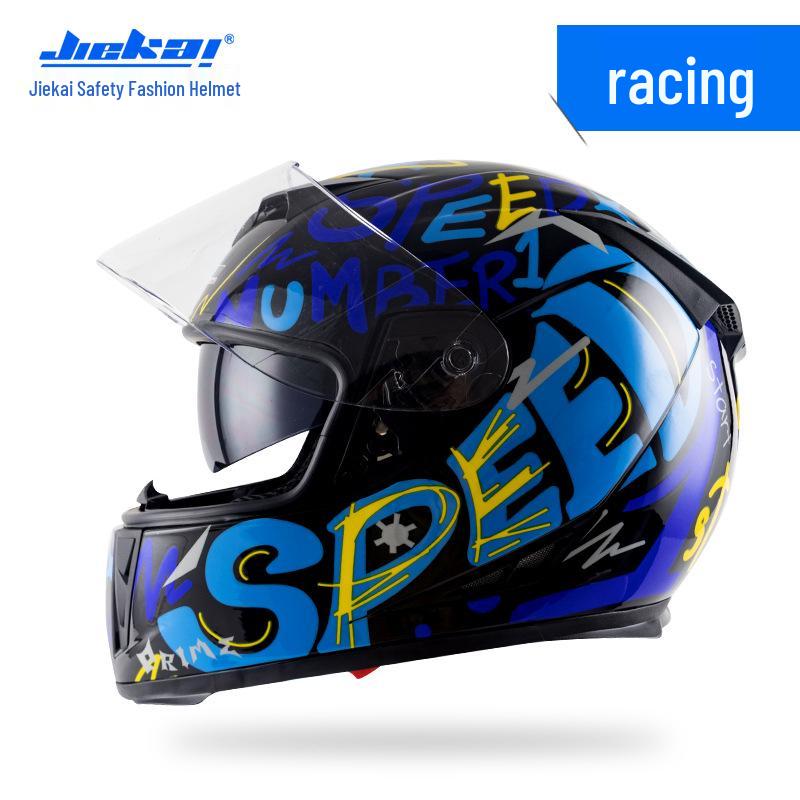 Jiekai Full Face Electric Motorcycle Helmet - Unisex, All-Season Racing Safety