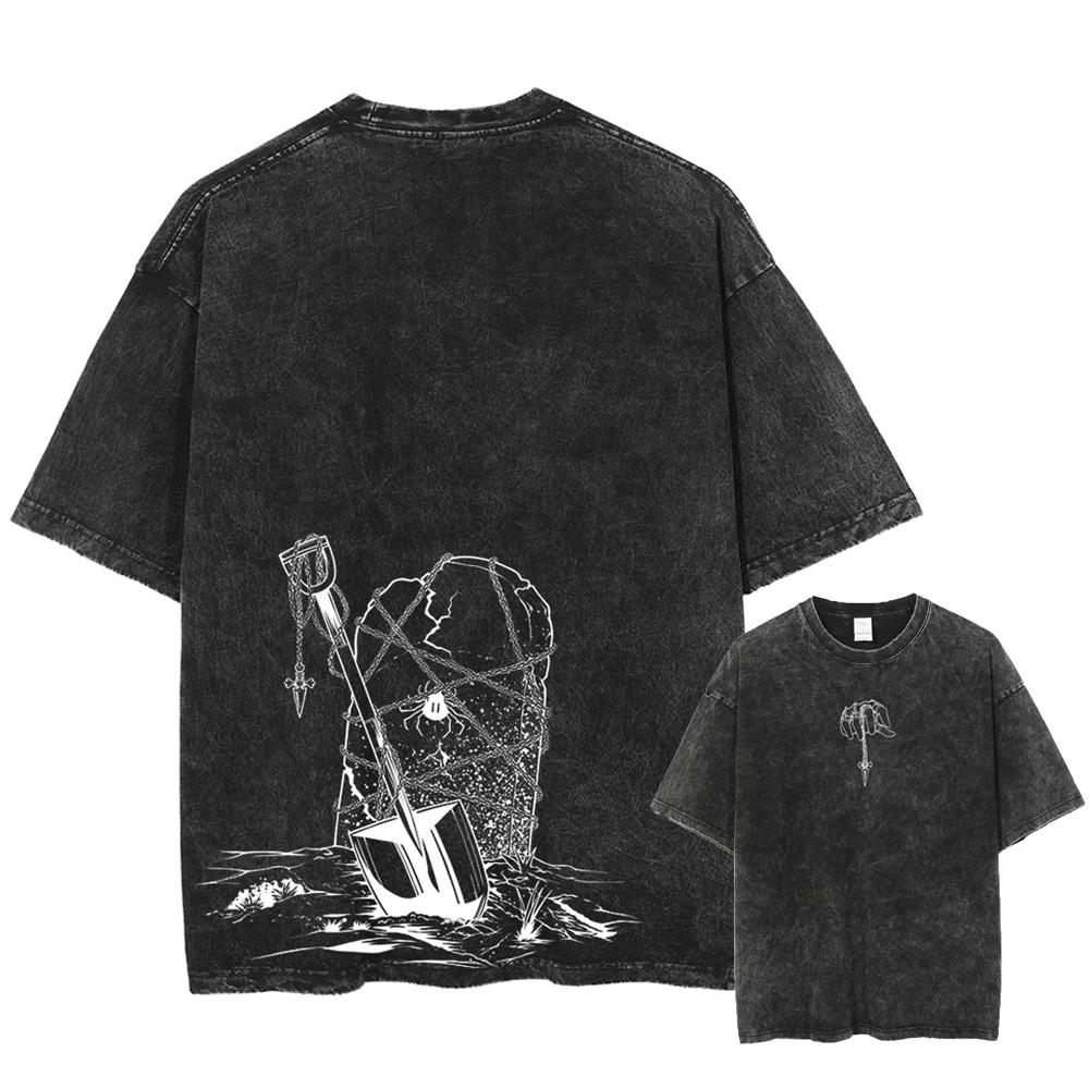 Hip Hop Retro Washed T-Shirt Streetwear Anime Hunter X Hunter Print Graphic T Shirt 100% Cotton Unisex Tshirt Men Tops