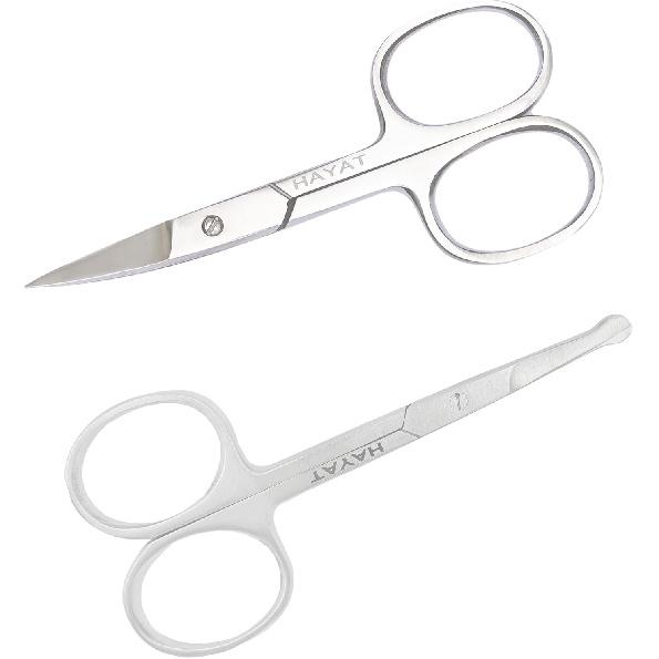 "HAYAT- Eyebrow & Nose Hair Scissors – Precision Curved Stainless Steel Blades, Ergonomic Non-Slip Handles, Safe & Easy Grooming for Men & Women,