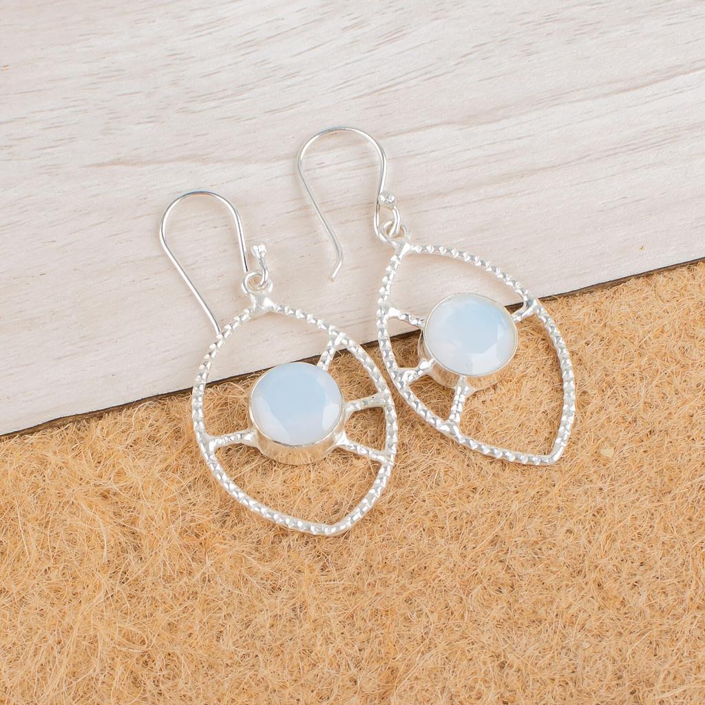Milky Opal Gemstone 925 Sterling Silver Jewelry Handmade Earrings 2.00" For Gift EE-52-15
