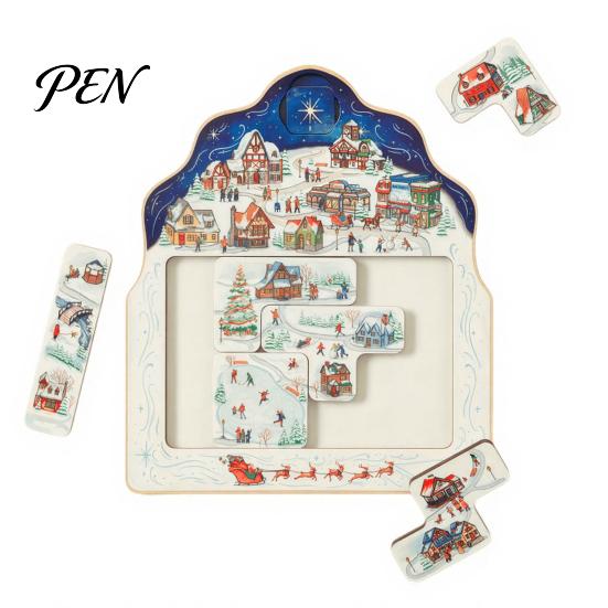 Holiday Desktop Decorations Christmas Puzzle Advent Calendar, Wooden Countdown Commemorative Gifts Xmas Ornament for Home Table Mantel Decor Calendar