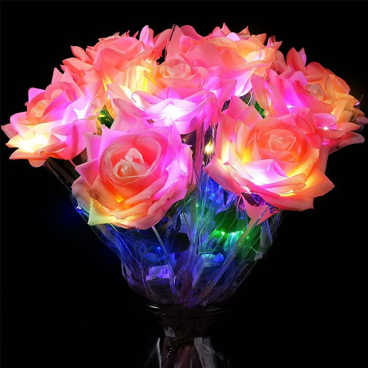 10pcs Artificial Rose Flowers With Led Light for Wedding Bride Bouquet Party Decor USA UK розовый
