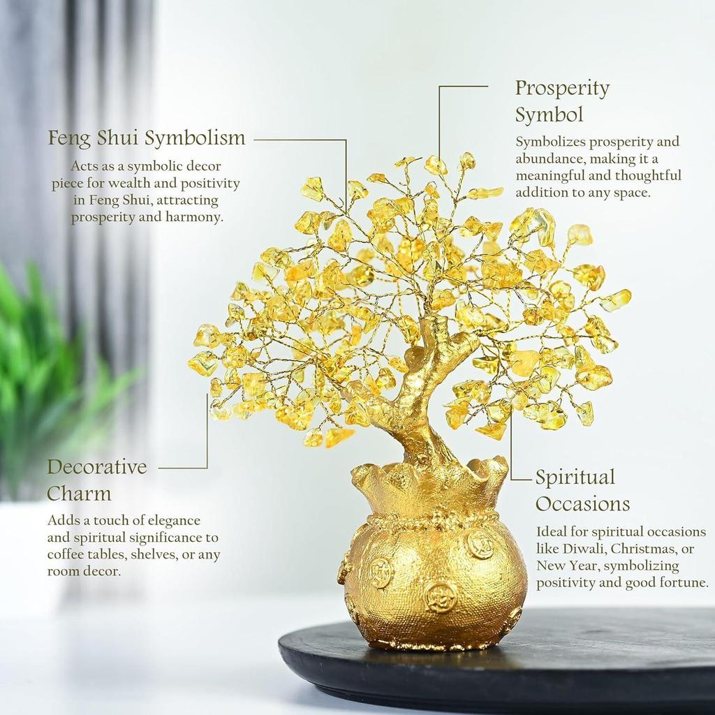 Citrine Crystal Money Tree – Wealth & Prosperity Tree for Home & Office Décor – Spiritual Gift for Good Luck