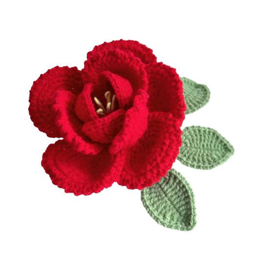 Buchet de bujor croșetat manual, din bumbac tricotat, cu frunze și tulpină lungă, pentru nuntă, decor de casă, cadouri de ziua de naștere și aniversare