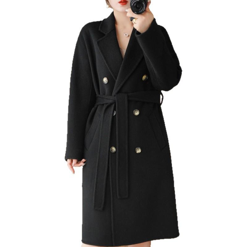 Double-Sided Wool Lapel Coat: Women's Slimming Double-Breasted Mid-Length for Autumn/Winter