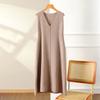 Women's Pure Wool V-Neck Sleeveless Knitted Dress: Below-Knee Length, Pullover Cardigan Style