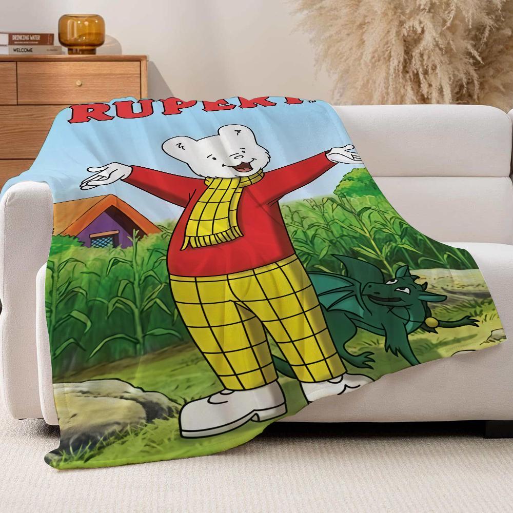 Cartoon Cute R Rupert B Bear Blanket For Sofa Office Bed Plane Travel Sleep Read Relax Camping Soft And Warm