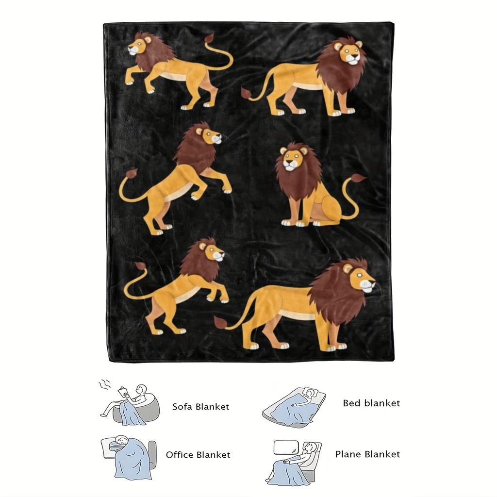 Eine bequeme Flanelldecke mit Cartoon-Löwen-Muster, weicher hochauflösender Digitaldruck, für alle Jahreszeiten geeignet, hergestellt