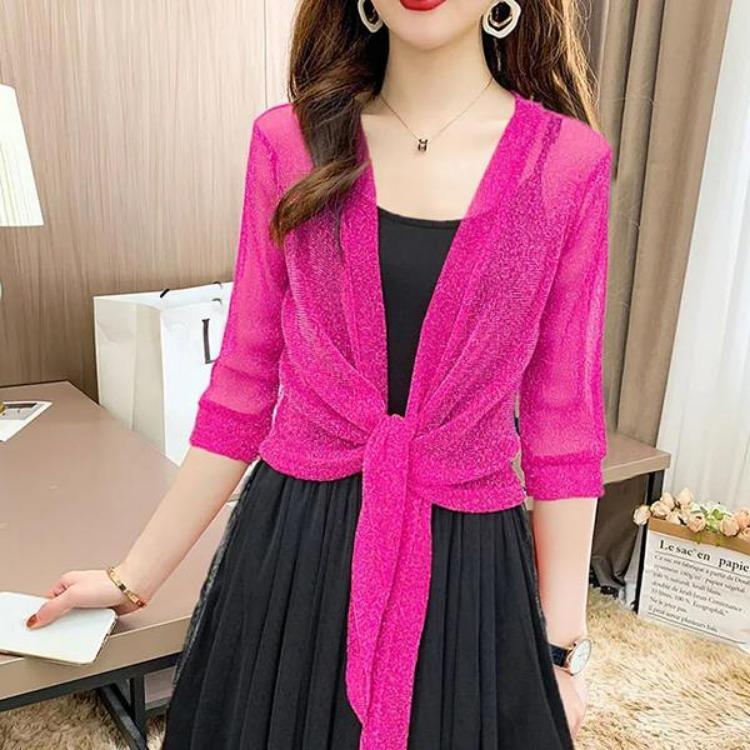 Bright Breathable Loose Casual Clothing Fit Shawl Half Sleeve Silk Lace Protection Summer Thin Women's