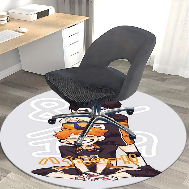 1pc Haikyuu!! Anime Volleyball Team Round Carpet - Office Chair Mat, Non-Slip Rug for Home Decor, Seasonal Gift, Suitable for Office, Living Room, Bed
