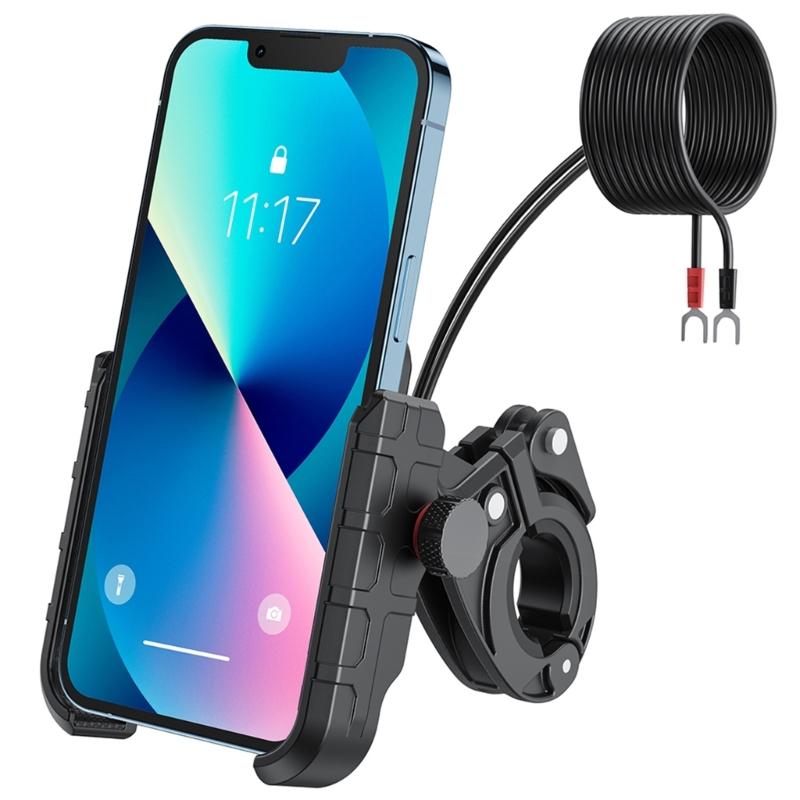 Motorcycle Phone Mount with USB3.0 Fast Charging Motorcycle Handlebar Cellphone Holder for 5-7.2inch Device