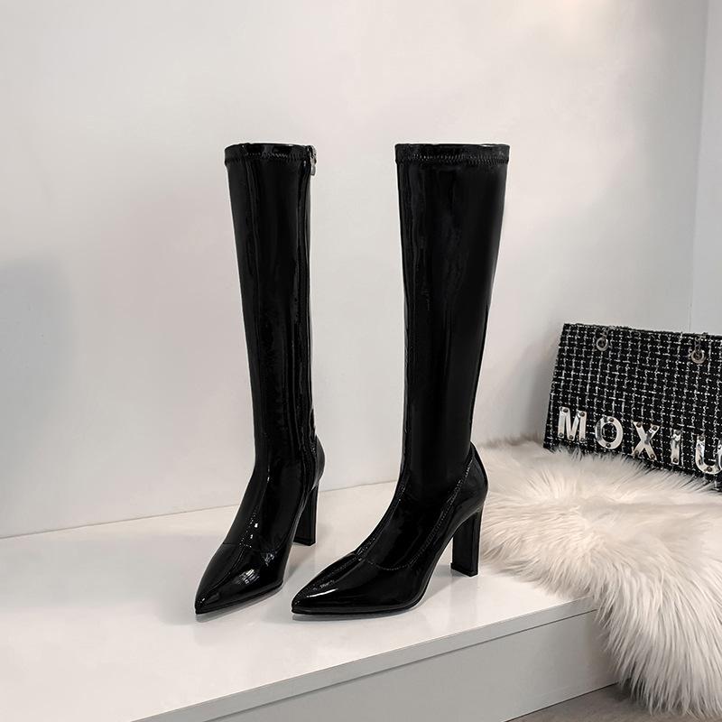 

мода сексуальные высокие каблуки женские сапоги до колена модные остроносые туфли осень-зима женские рыцарские длинные сапоги 39 чёрный