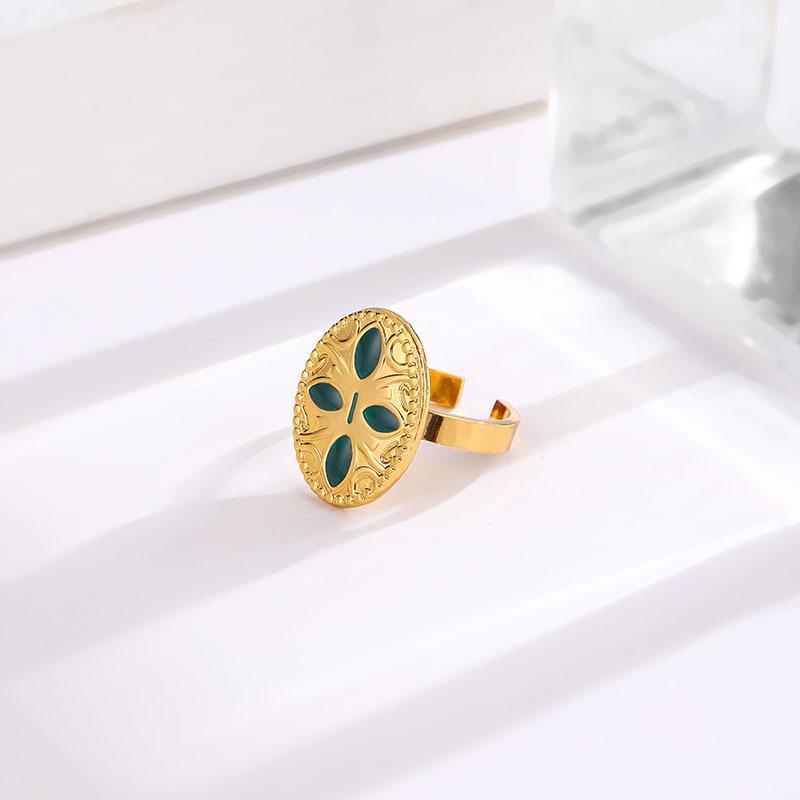 European and American Oval Emerald Open Titanium Steel Ring for Women, Versatile Fashionable French
