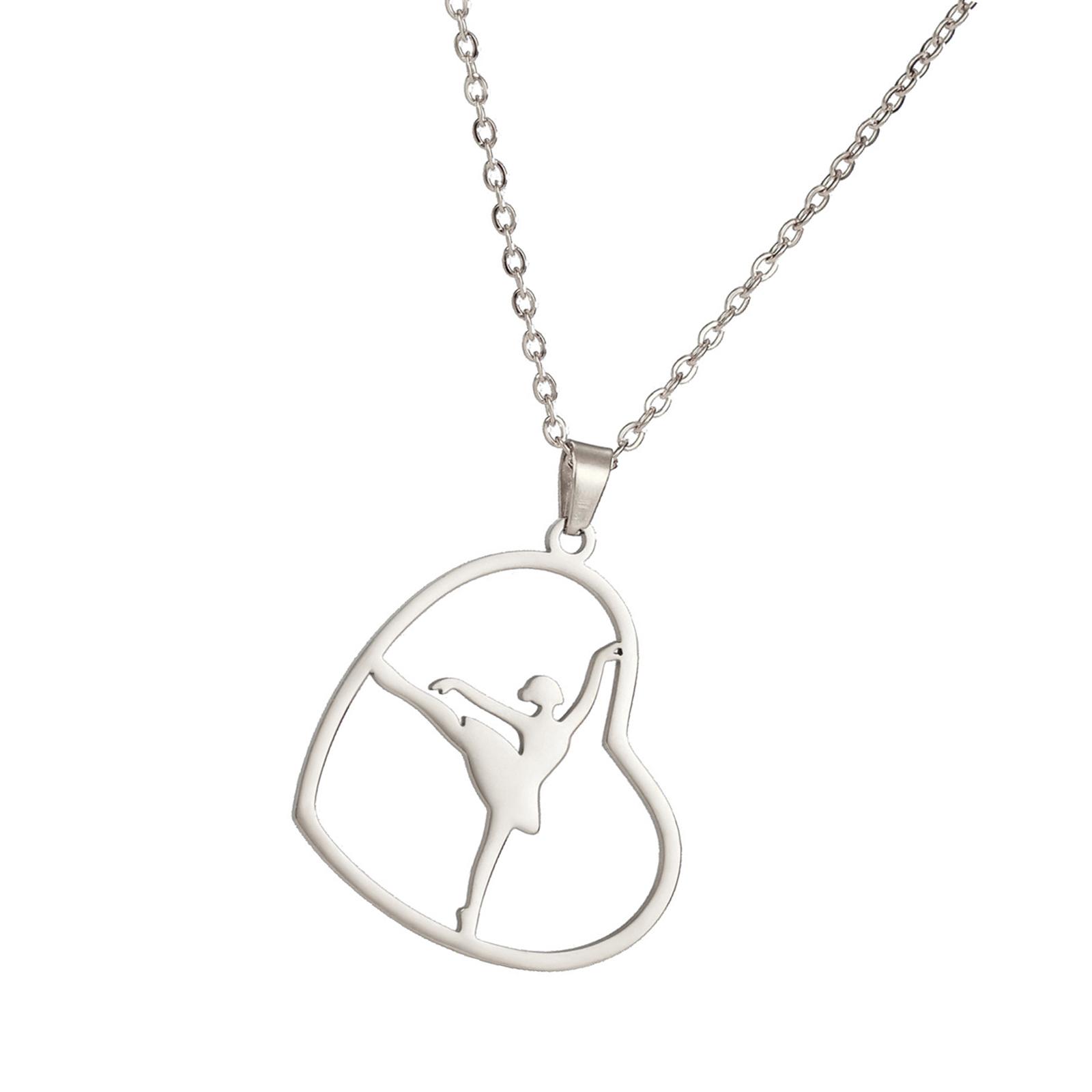 

Gymnastics Heart Necklace Hollow Pendant Necklace Trendy Neck Jewelry Titanium Steel Texture for Youthful Women Present серебряный