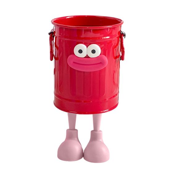 Cartoon Pen Holder Retro Bucket Shape Desk Organizer Large Capacity Storage Holder for Pens Pencils Makeup Brushes