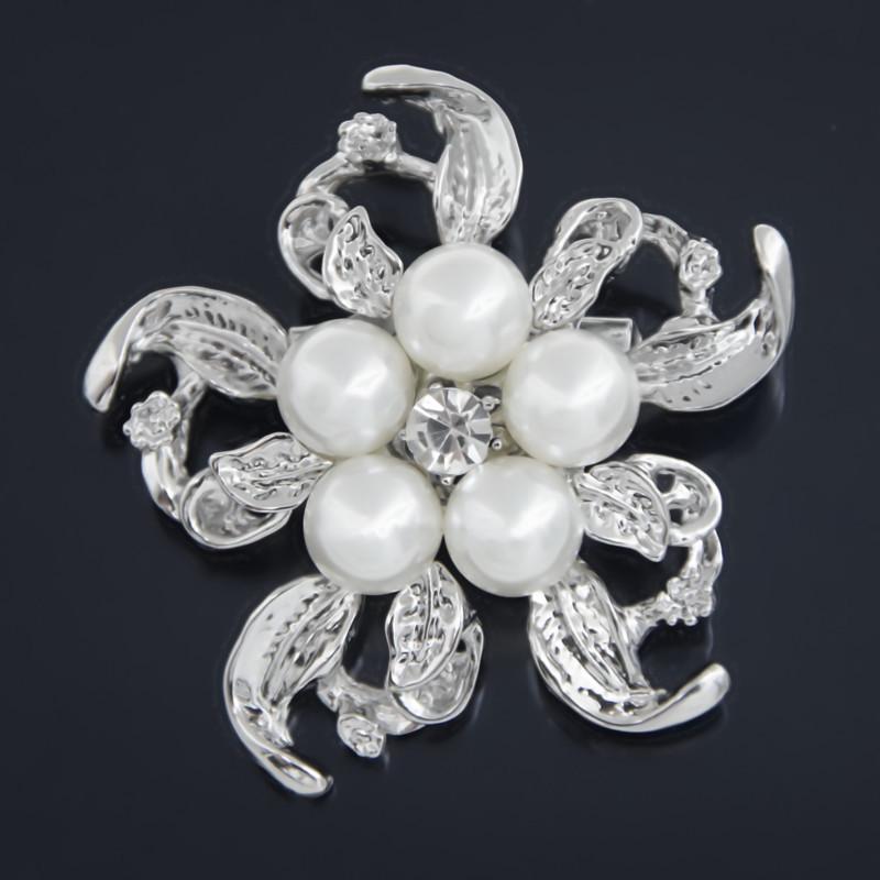 Korean-Style High Gloss Pearl  Crystal Flower Brooch Lapel Pin Corsage
