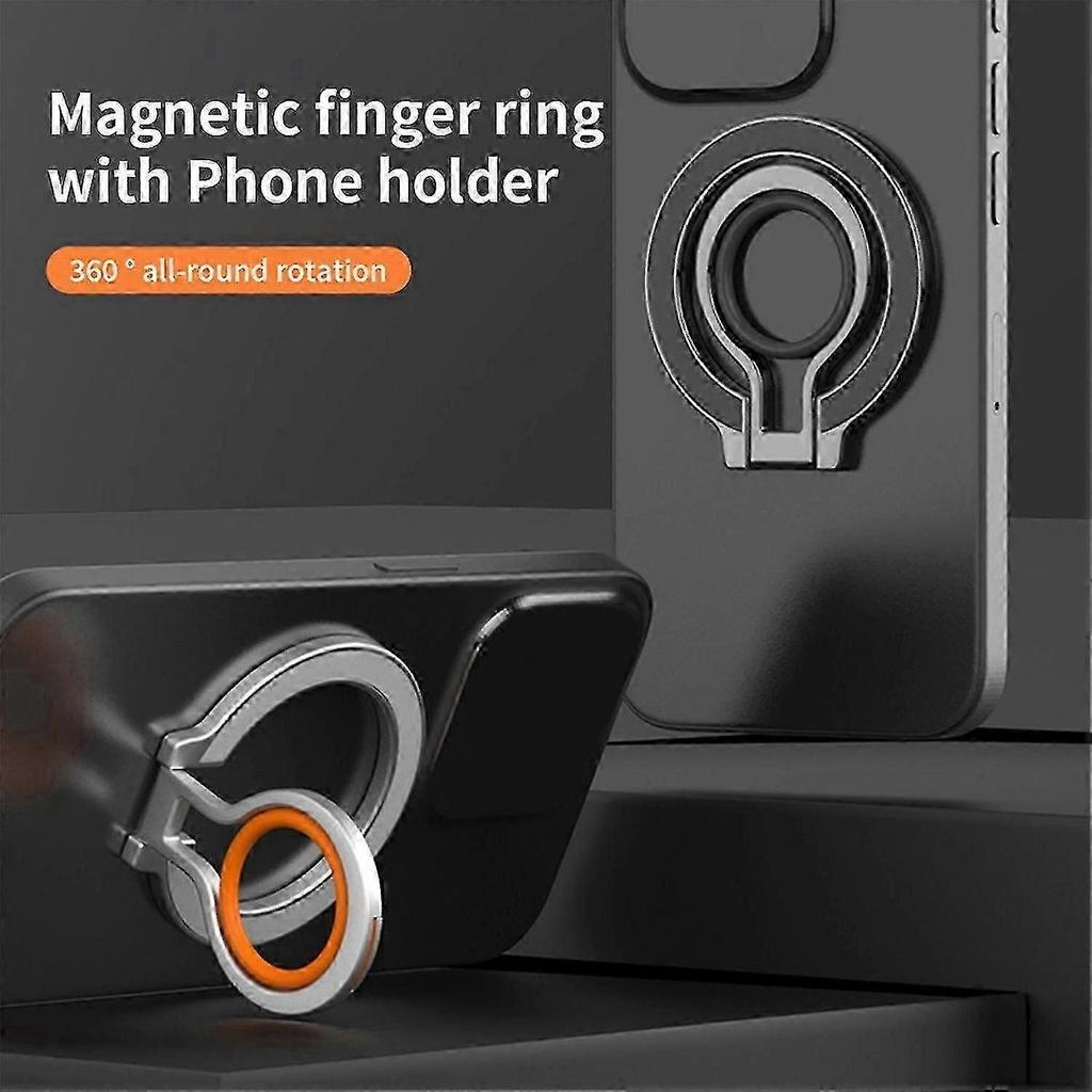 Magnetic Phone Finger Ring Holder Rechargeable Adsorbed 360 Rotating Foldable with Silicone Finger