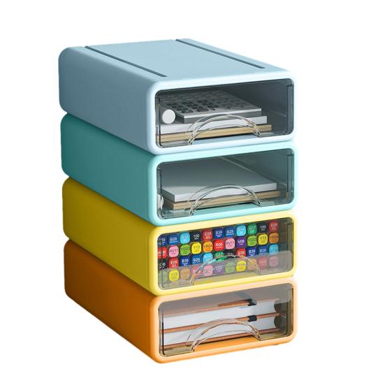 3/4Pcs Desk Storage Organizer with Clear Window Large Capacity Dustproof Stackable Office Supplies Storage Drawer Box Container