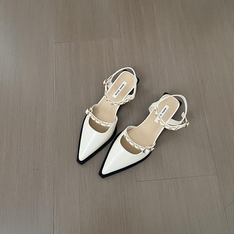 Fashion Empty Mary Jane leather shoes for women 2 one-line chain high heels summer wear pointed high heel sandals