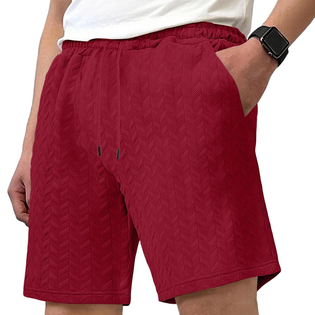 Men's Summer Casual Jacquard Knit Drawstring Shorts Lightweight Breathable Comfortable Fit with Side Pockets Suitable for Outdoor and Indoor Wear