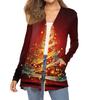 Women's Fashion Christmas Print Long-Sleeved Pocketed Slim-Fit Cardigan Coat