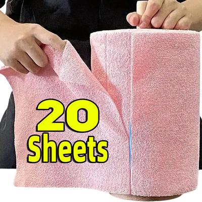 20 Stück/Rollen Wiederverwendbare Reinigungstücher Haushaltsküchentücher Mikrofaserhandtuchrollen Spül-Lappen Wasch-Papierhandtuch-Ersatz