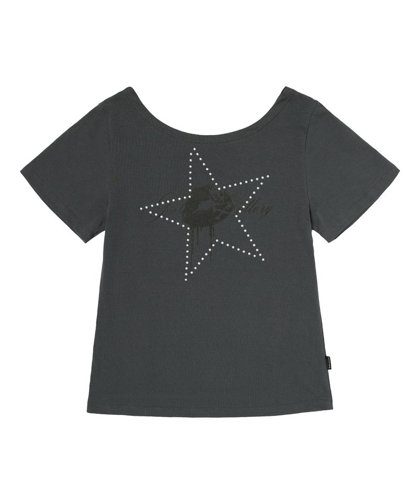 Garter Gallery Kiss Star Off Shoulder T-Shirts_Charcoal