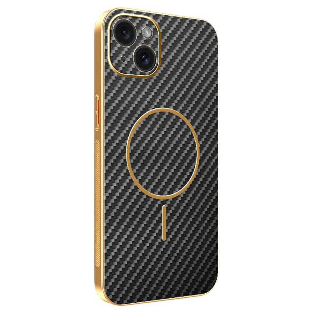 For iPhone 15 Plus Phone Case Carbon Fiber Textured Electroplated TPU Back Cover