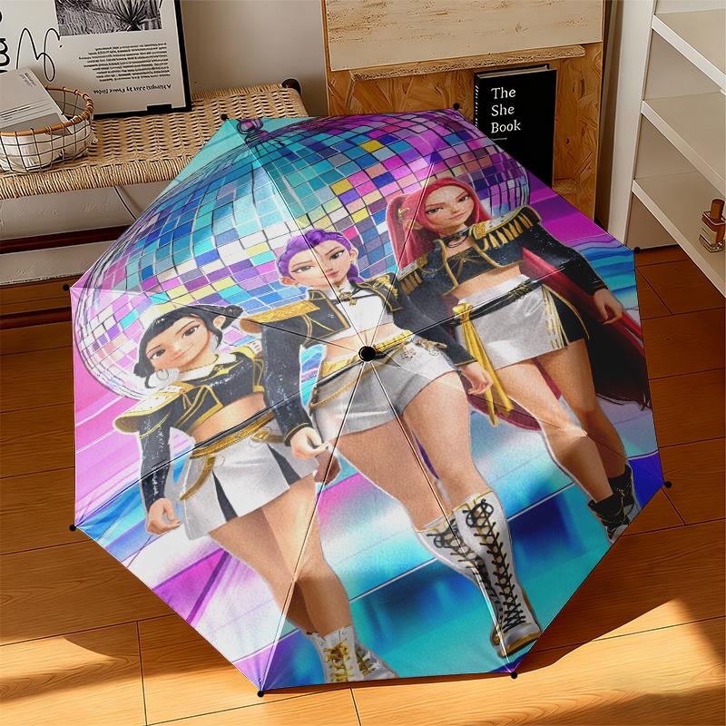 

1pc K-Pop Supernatural Theme Umbrella Portable Folding Umbrella Iron Frame Hole Bone Structure Outdoor Home Umbrella