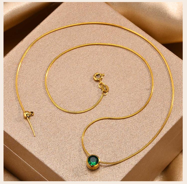 Birthstone Necklace Sliding Cubic Zirconia Pendant For Women,18k Gold Plated Stainless Steel Adjustable Jewelry