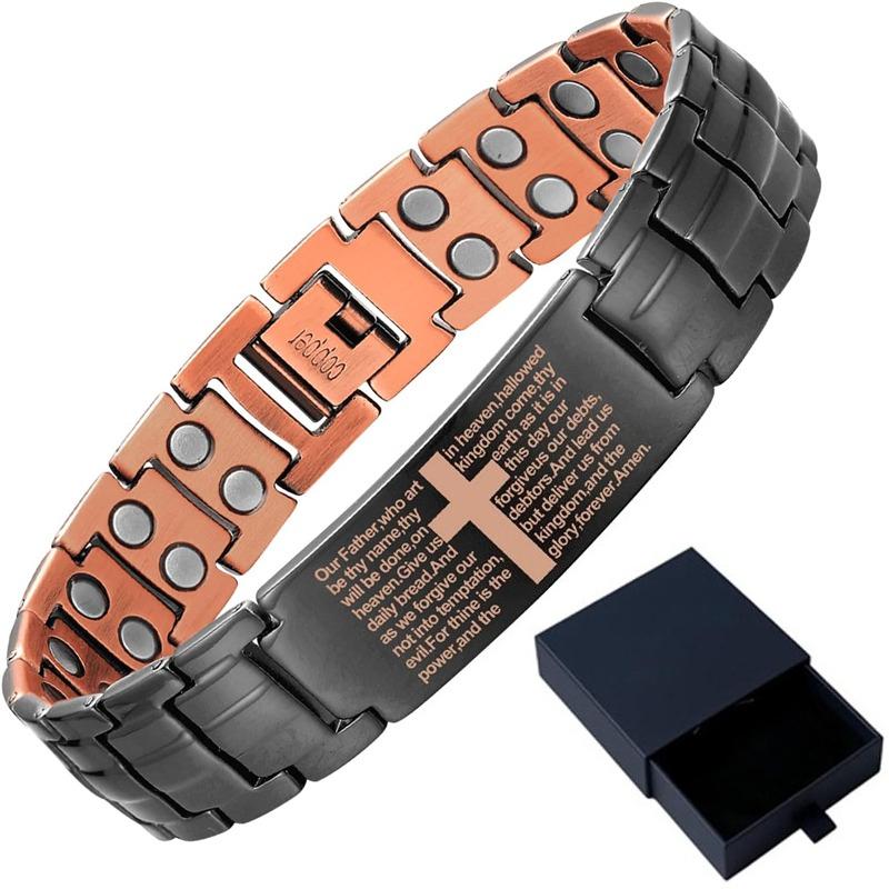Bracciale in Rame Puro per Uomo, Bracciale Magnetico in Rame a Forma di Croce con Magneti ad Altissima Potenza, Gioiello Regolabile Scatola Regalo di Natale