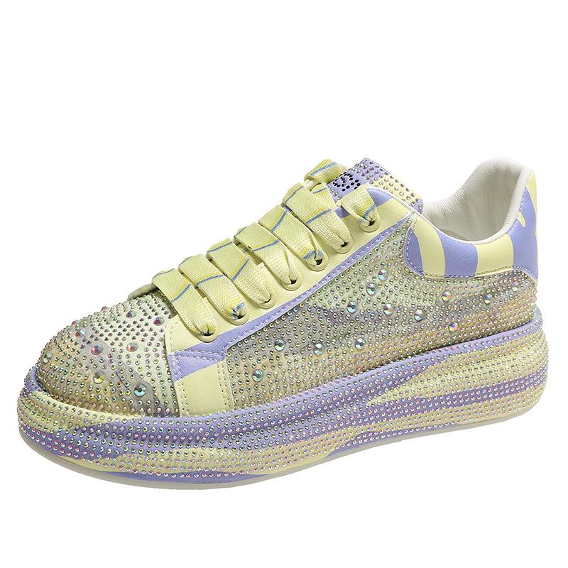 

Цыганские стразы повседневные повседневные женские туфли осень новые персонализированные трендовые цветные радужный дизайн кеды 40 жёлтый