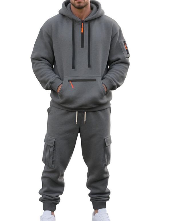 2025 Men's Multi-Pocket Casual Sports Half-Zip Hoodie Set