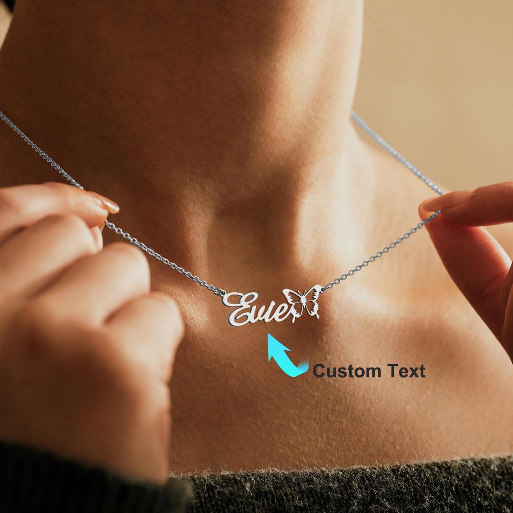 Custom Name Necklace With Butterfly Gold Color Name Necklace Personalized Name Minimalist Jewelry Gift For Girl Christmas Gift