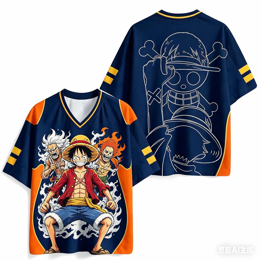 One Piece Monkey D Luffy V-Neck Baseball Jersey,   Anime Fan Short Sleeve Top, Quick Dry Breathable Tee For Men Women Children