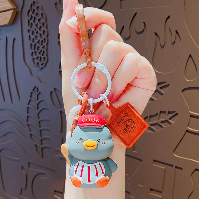 Creative Cartoon Chef Duckling Resin Doll Keychain Cute Bag Pendant Keychain Small Gift