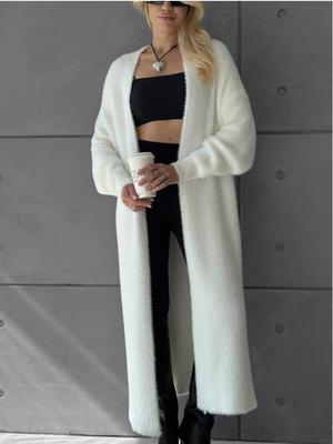 Women's Extra Long Faux Mink Velvet Cardigan - Autumn/Winter Loose Fit, Thick Knitted Sweater Coat for a Lazy, Chic Style
