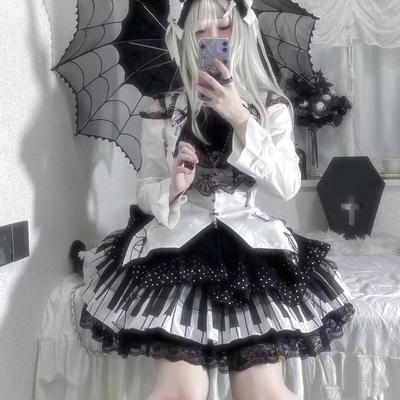 Punk Piano Key Punkovaná krajková sukně Gotická Lolita Cake sukně Fairy Dámská krátká sukně