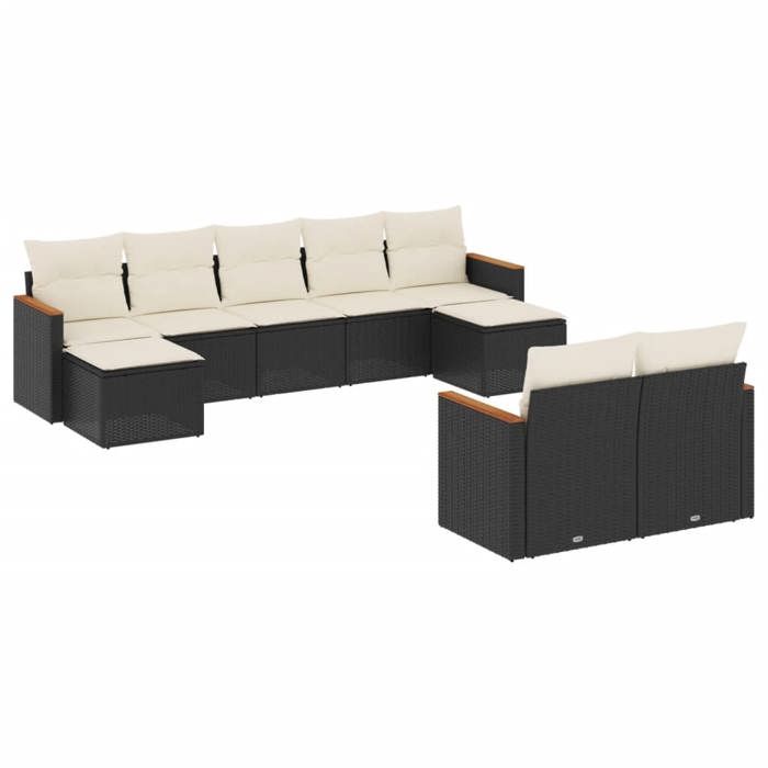 VidaXL Garden Lounge Set with Cushions 9 Pcs, Patio Sofas, Patio Furniture Set, Outdoor Furniture, Black 3226399