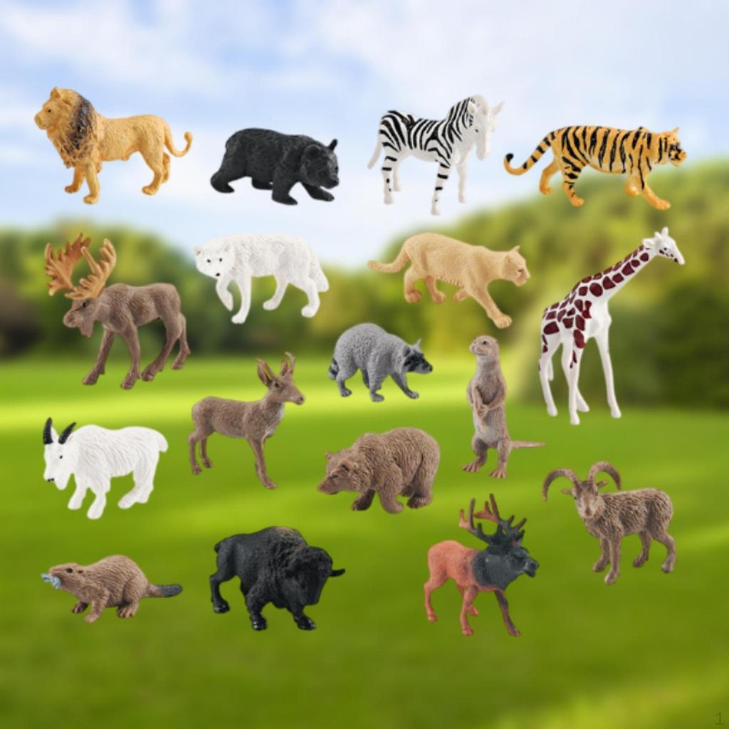17Pcs Animals Model Jungle Figures Miniature Playset Cake Topper Kids Educational Toy Desk